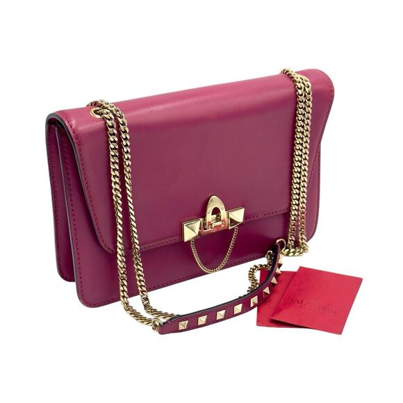 Rockstud Demilune small cross body bag In Camelia Red - Picture 3 of 16